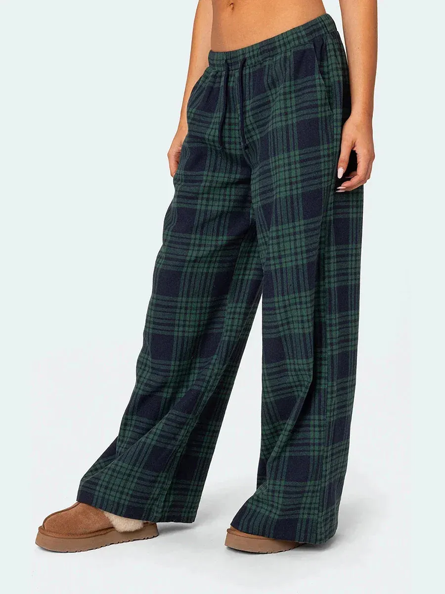 Casual Pajama Elastic High Waist Cute Pj Loungewear Plaid Pants