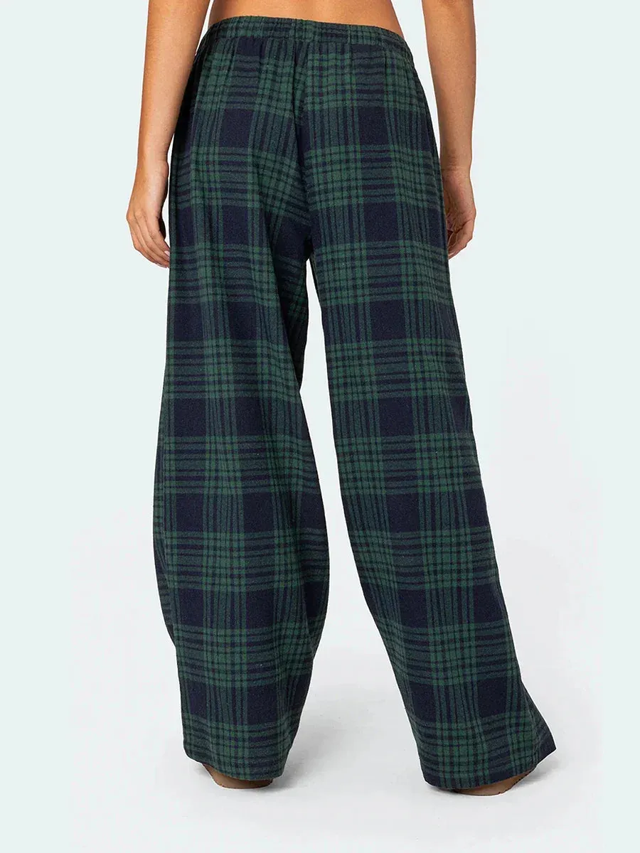 Casual Pajama Elastic High Waist Cute Pj Loungewear Plaid Pants