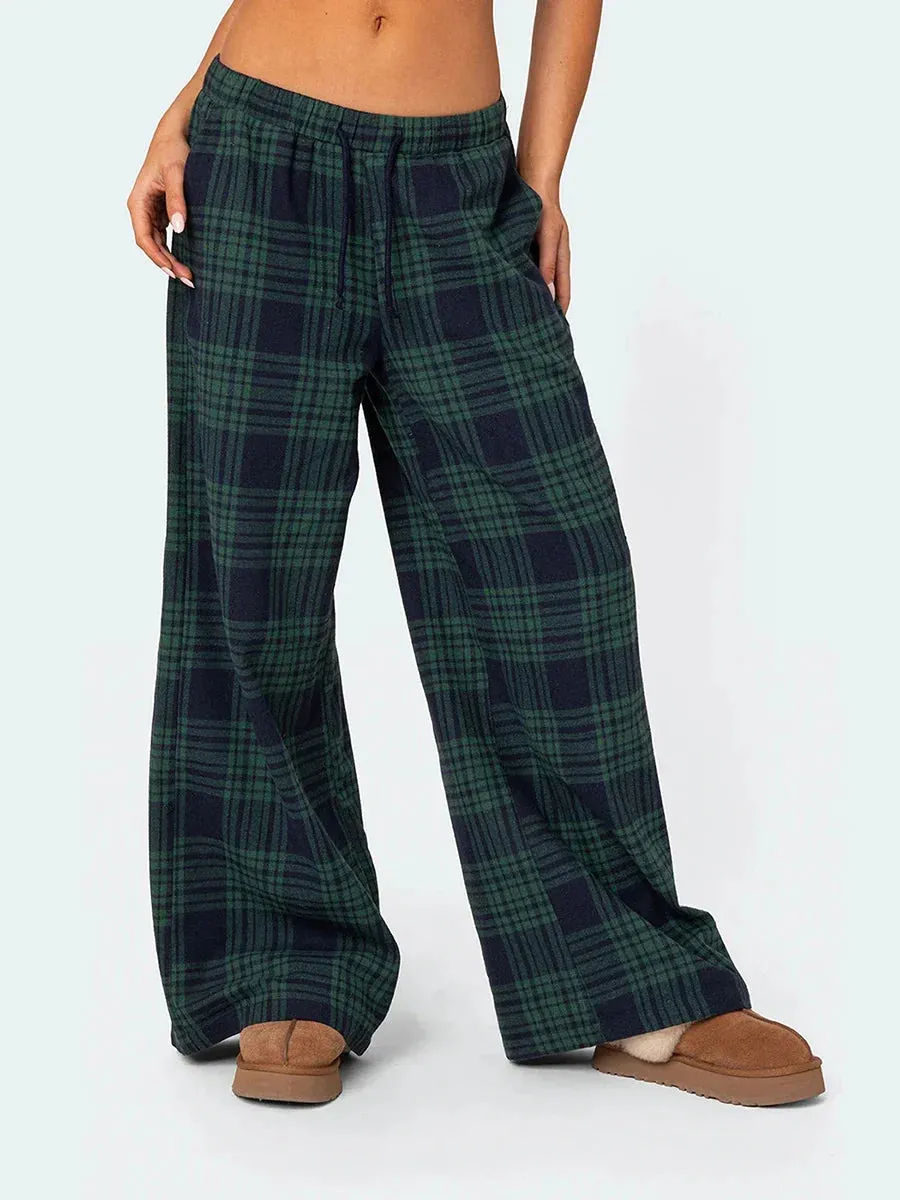 Casual Pajama Elastic High Waist Cute Pj Loungewear Plaid Pants