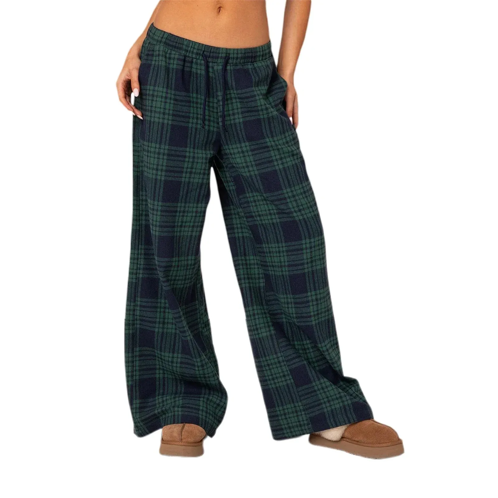 Casual Pajama Elastic High Waist Cute Pj Loungewear Plaid Pants