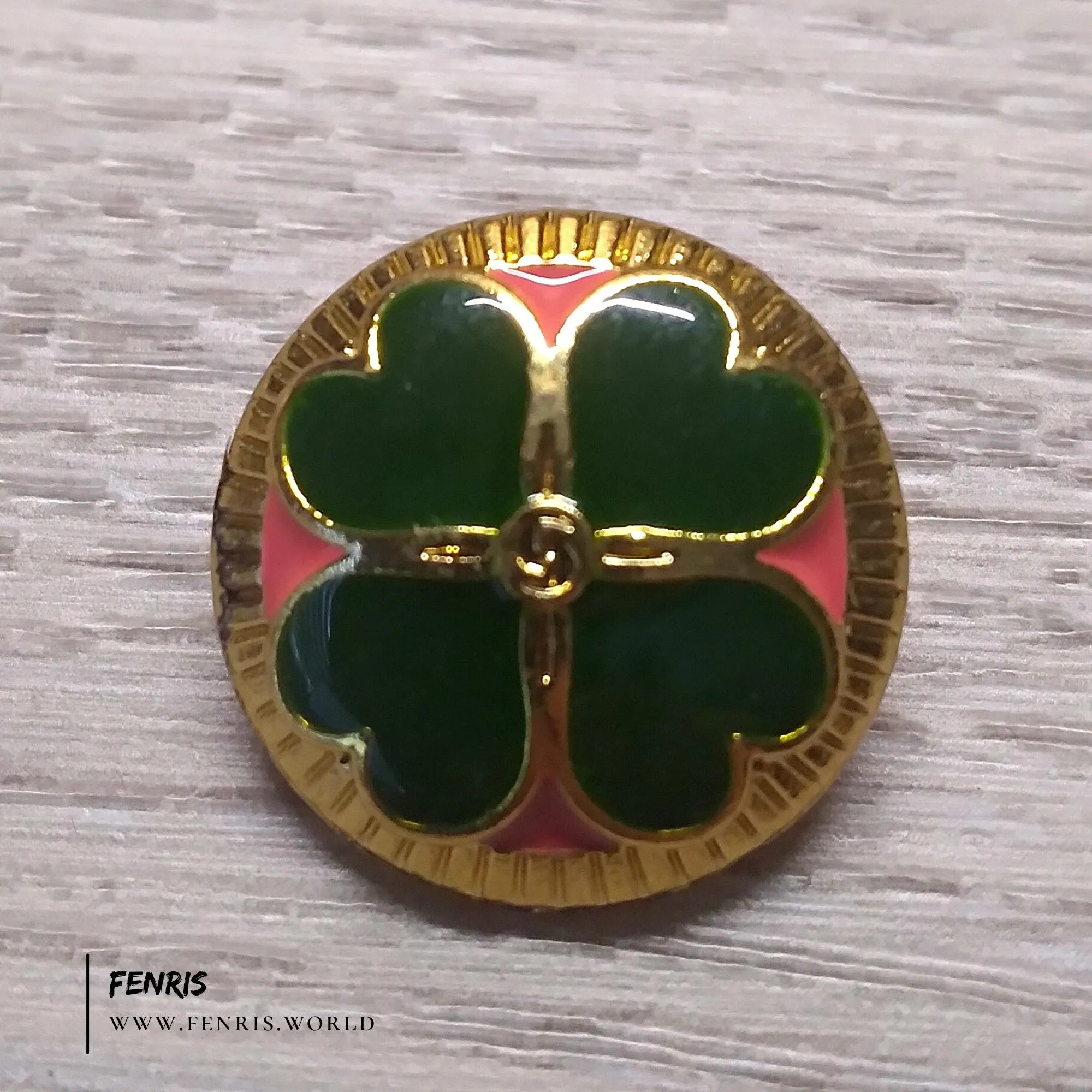 Celtic Irish 4 Leaf Clover Buttons Enamel Green Gold