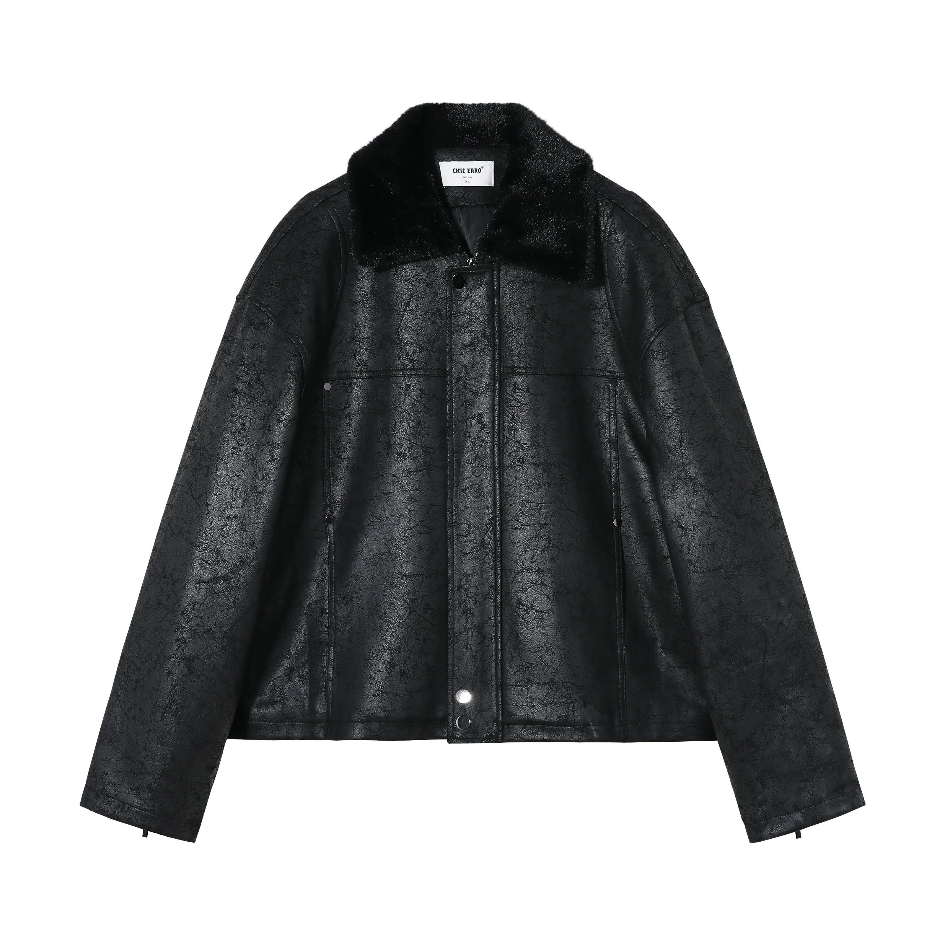 Chuan Sherpa Collar PU Leather Jacket