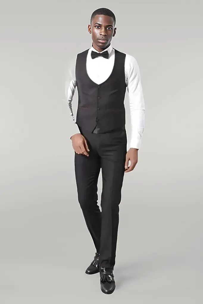 Collar and Pockets Modeled Black 3 Piece Tuxedo | Wessi