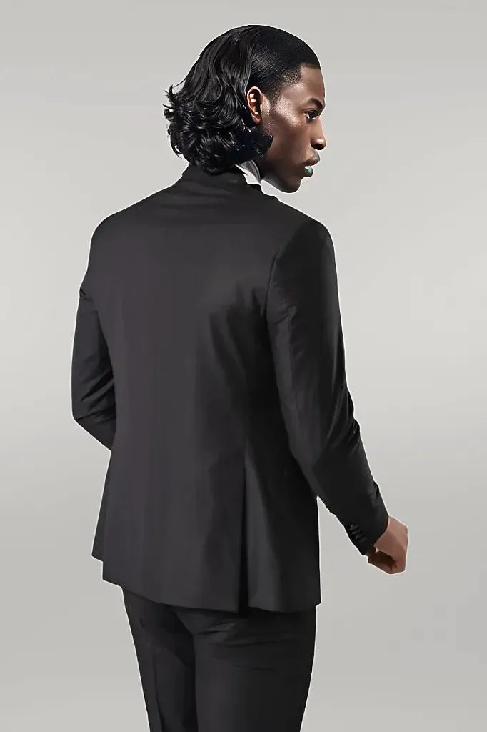 Collar and Pockets Modeled Black 3 Piece Tuxedo | Wessi