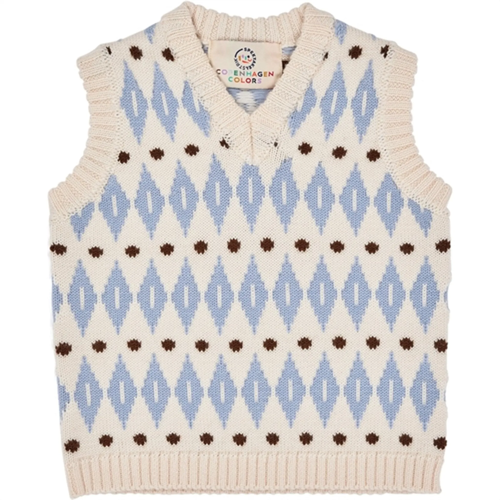 Copenhagen Colors Cream Blue Combi Harlequin Merino Classic Vest