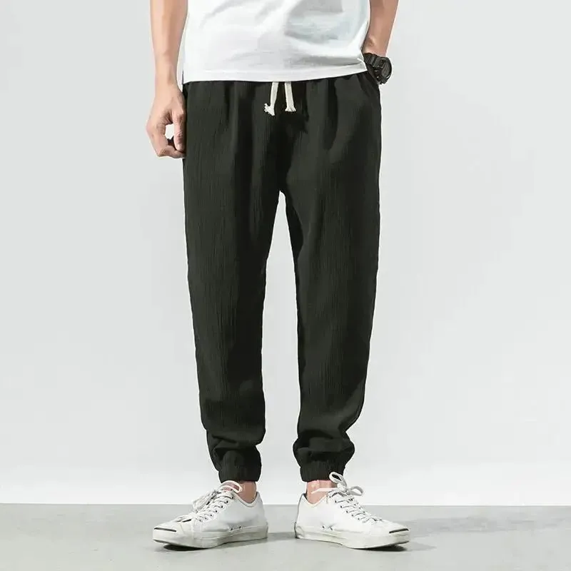 Cotton Linen Casual Harem Pants Men Joggers Man Summer Trousers Male Chinese Style Baggy Pants 2023 Harajuku Clothe