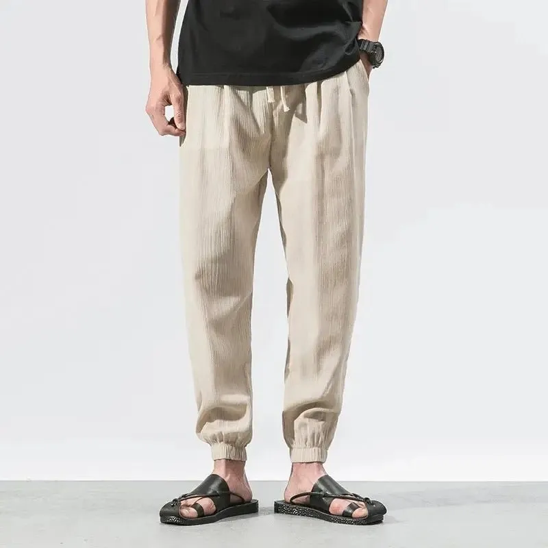 Cotton Linen Casual Harem Pants Men Joggers Man Summer Trousers Male Chinese Style Baggy Pants 2023 Harajuku Clothe