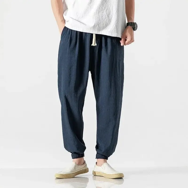 Cotton Linen Casual Harem Pants Men Joggers Man Summer Trousers Male Chinese Style Baggy Pants 2023 Harajuku Clothe