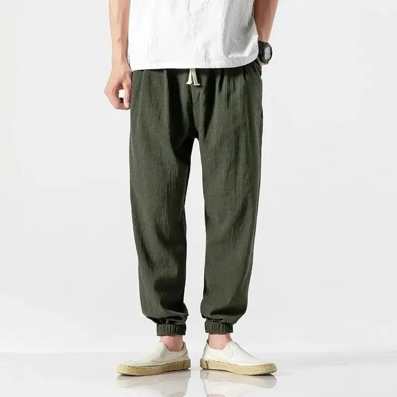 Cotton Linen Casual Harem Pants Men Joggers Man Summer Trousers Male Chinese Style Baggy Pants 2023 Harajuku Clothe