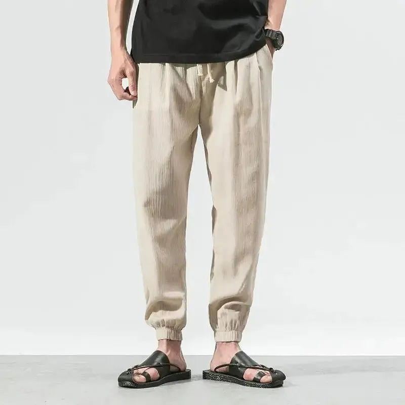 Cotton Linen Casual Harem Pants Men Joggers Man Summer Trousers Male Chinese Style Baggy Pants 2023 Harajuku Clothe