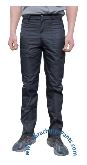 Countdown Black Classic Nylon Parachute Pants with Black Zippers