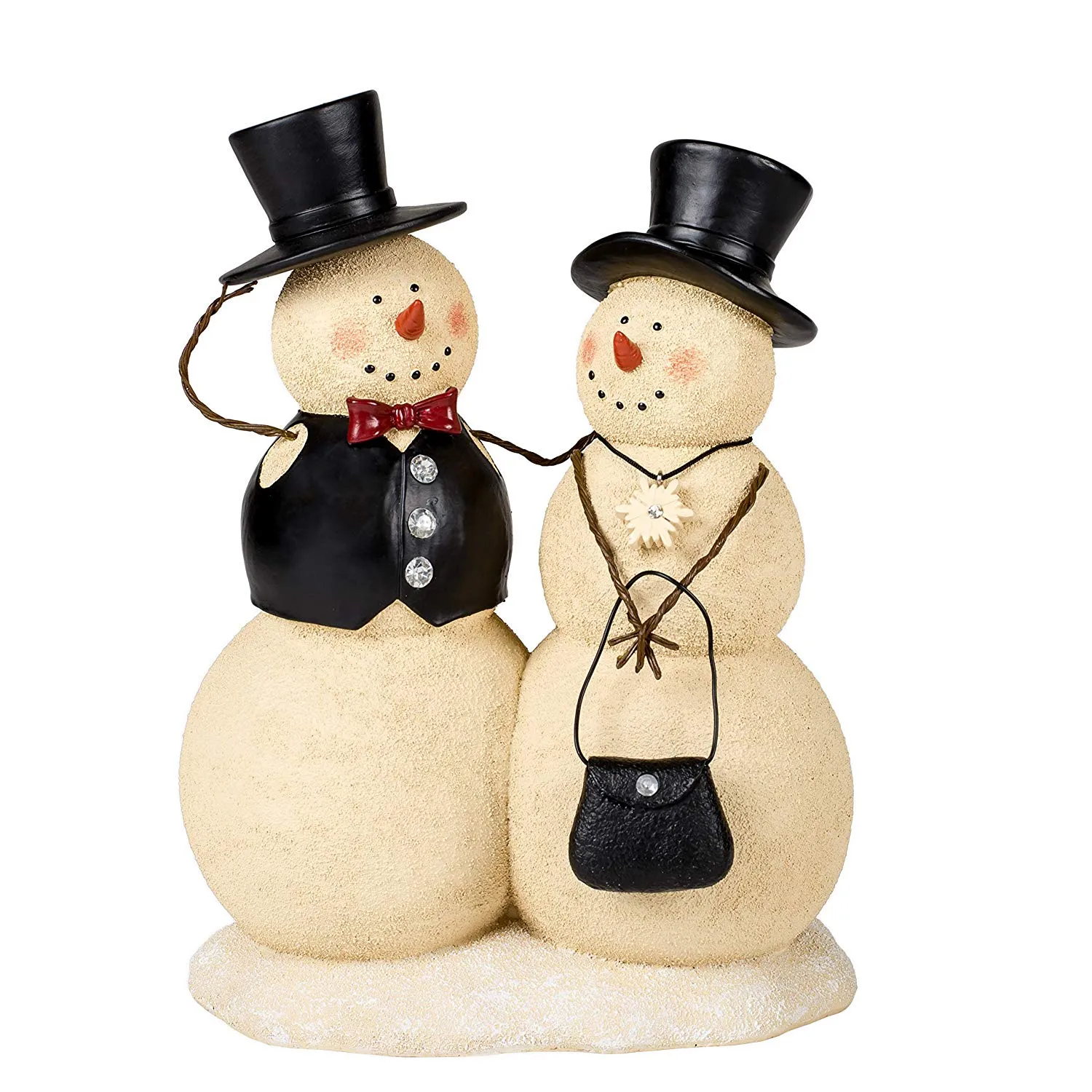 Couple Snowman Winter White 10 inch Resin Stone Christmas Holiday Figurine