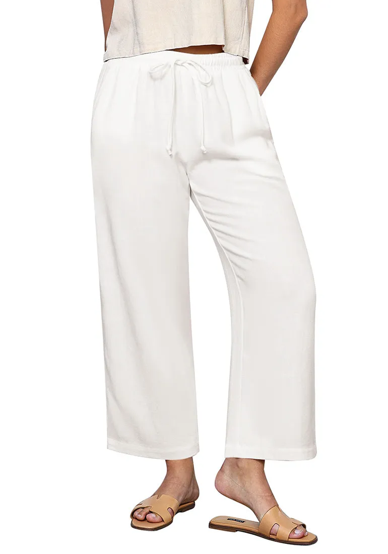 Cream White Women's Brief High Waist Trousers Elastic Waist Wide Leg Pants