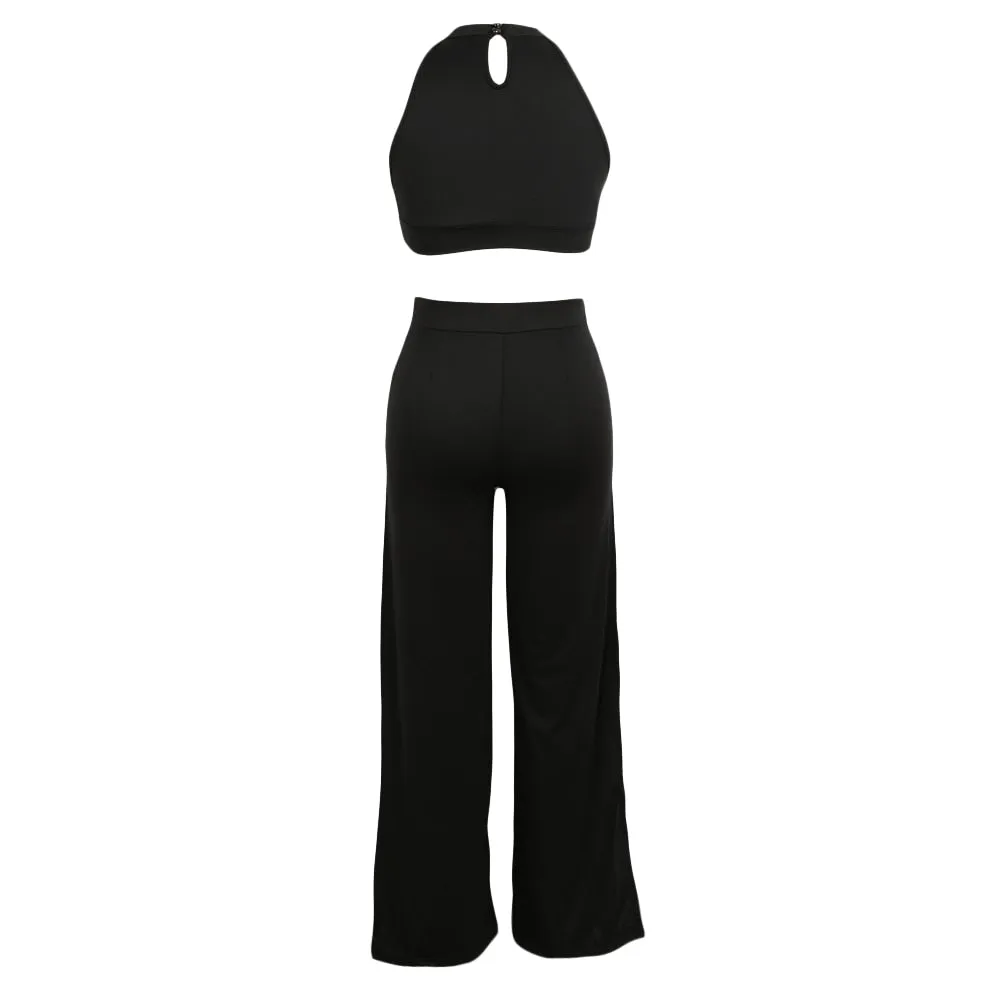 Criss-Cross Crop Top & High Waist Double Split Pants Two Piece Set