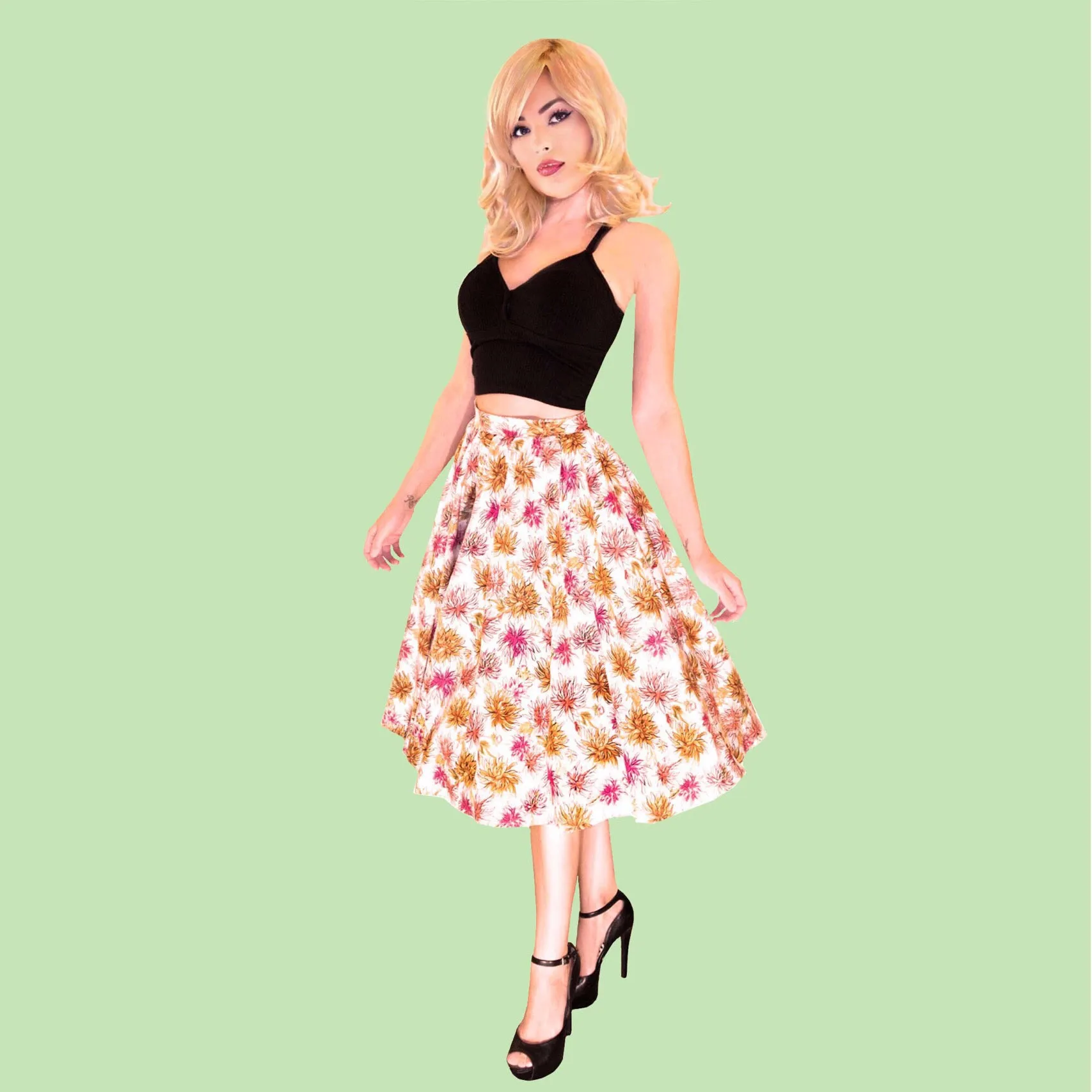 Dahlia Print Swing Circle Skirt