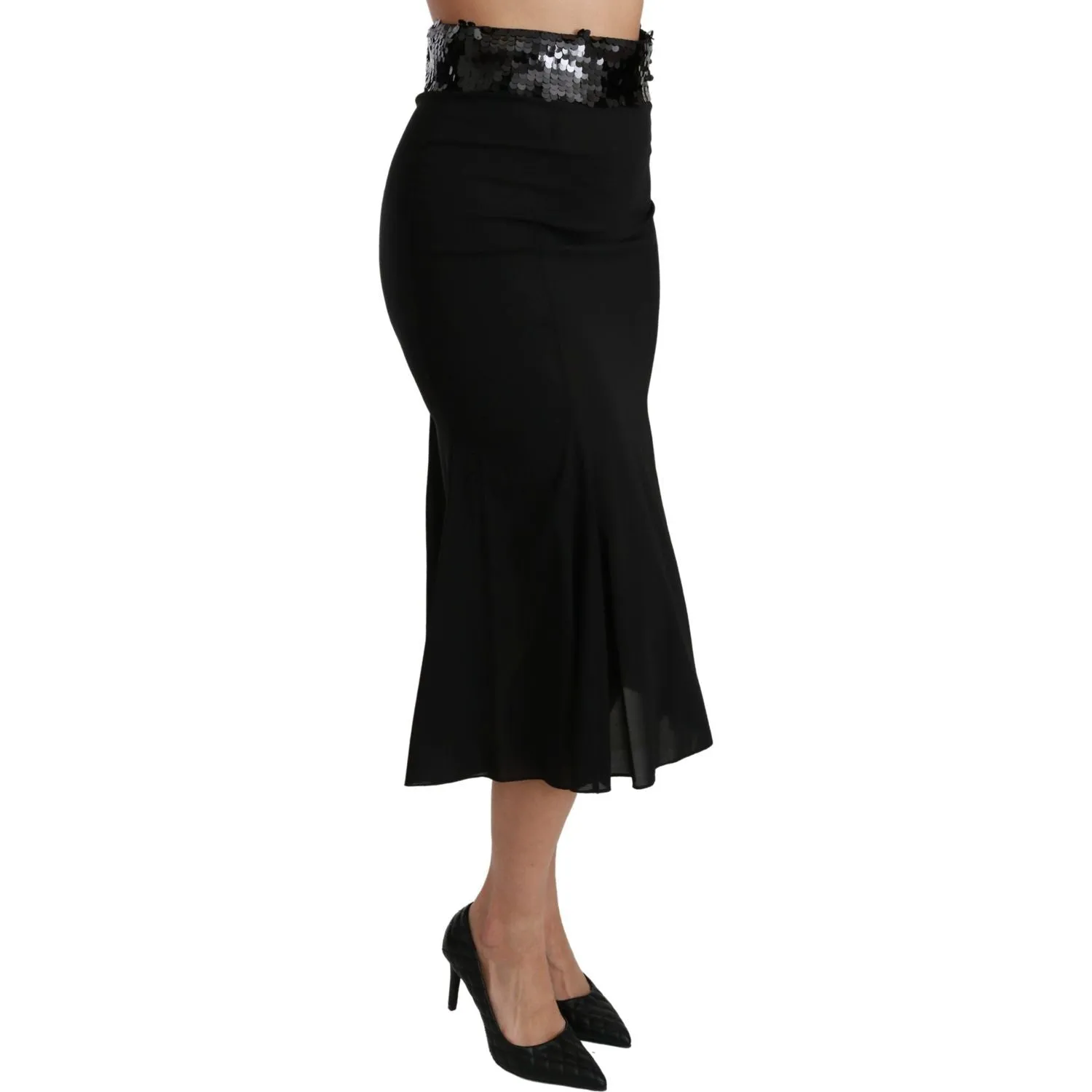 Dolce & Gabbana Elegant High Waist Sequin Black Skirt