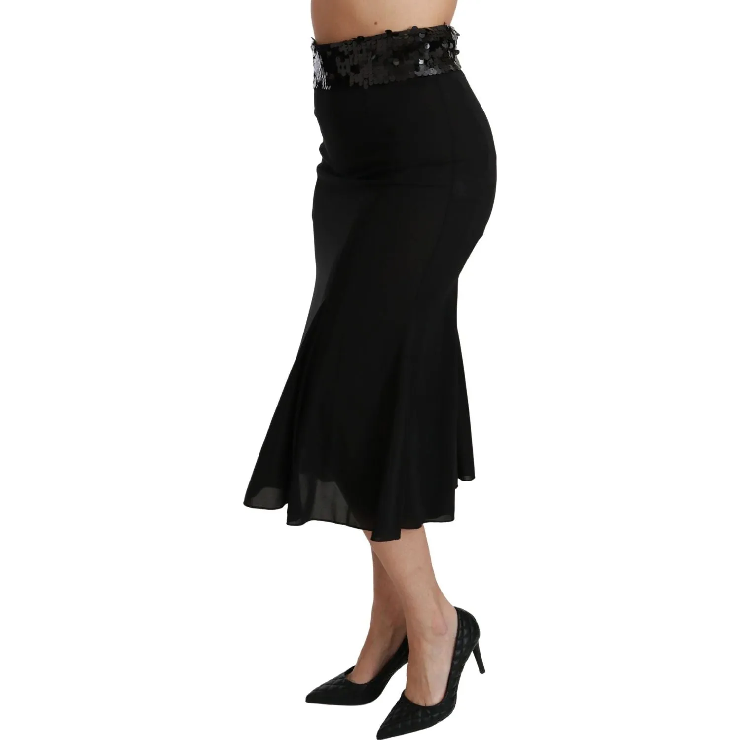 Dolce & Gabbana Elegant High Waist Sequin Black Skirt