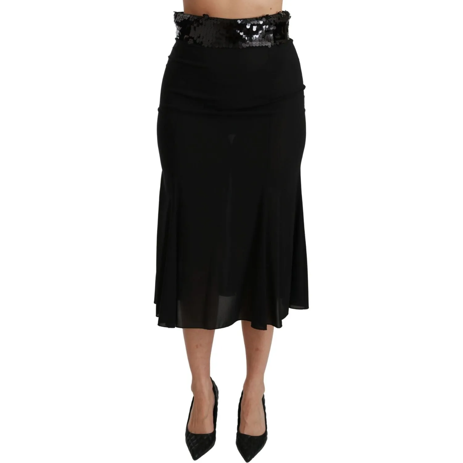 Dolce & Gabbana Elegant High Waist Sequin Black Skirt