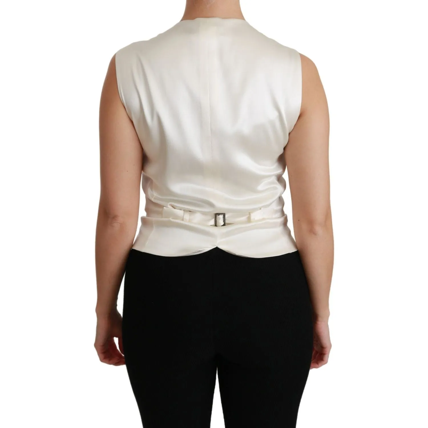 Dolce & Gabbana Elegant Silk Sleeveless Vest in Black & White