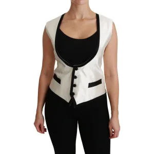 Dolce & Gabbana Elegant Silk Sleeveless Vest in Black & White