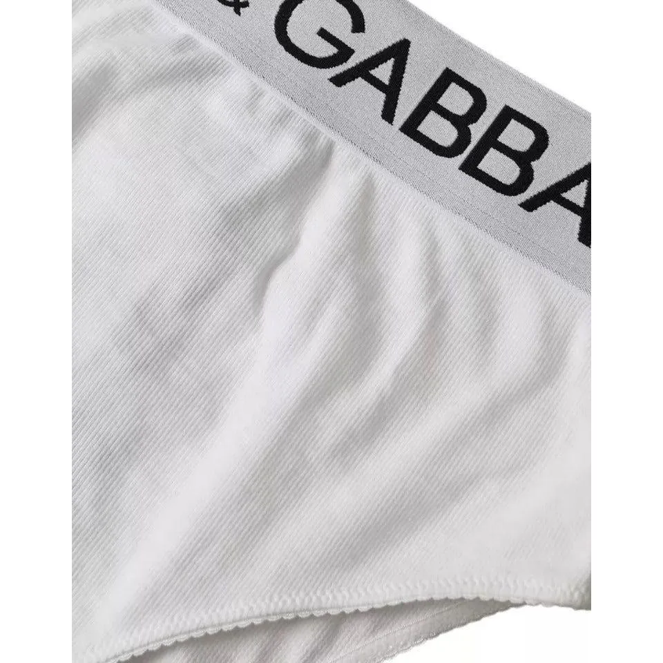 Dolce & Gabbana White Cotton Stretch Branded Logo Underwear