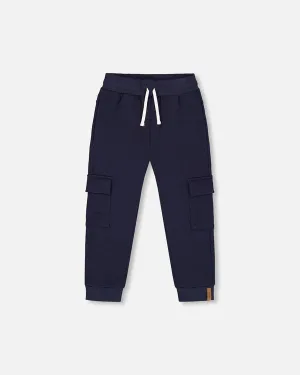 DPD Fleece Sweatpants with Cargo Pockets in Navy