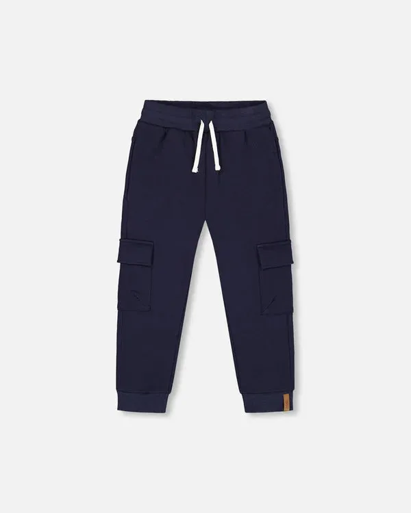 DPD Fleece Sweatpants with Cargo Pockets in Navy