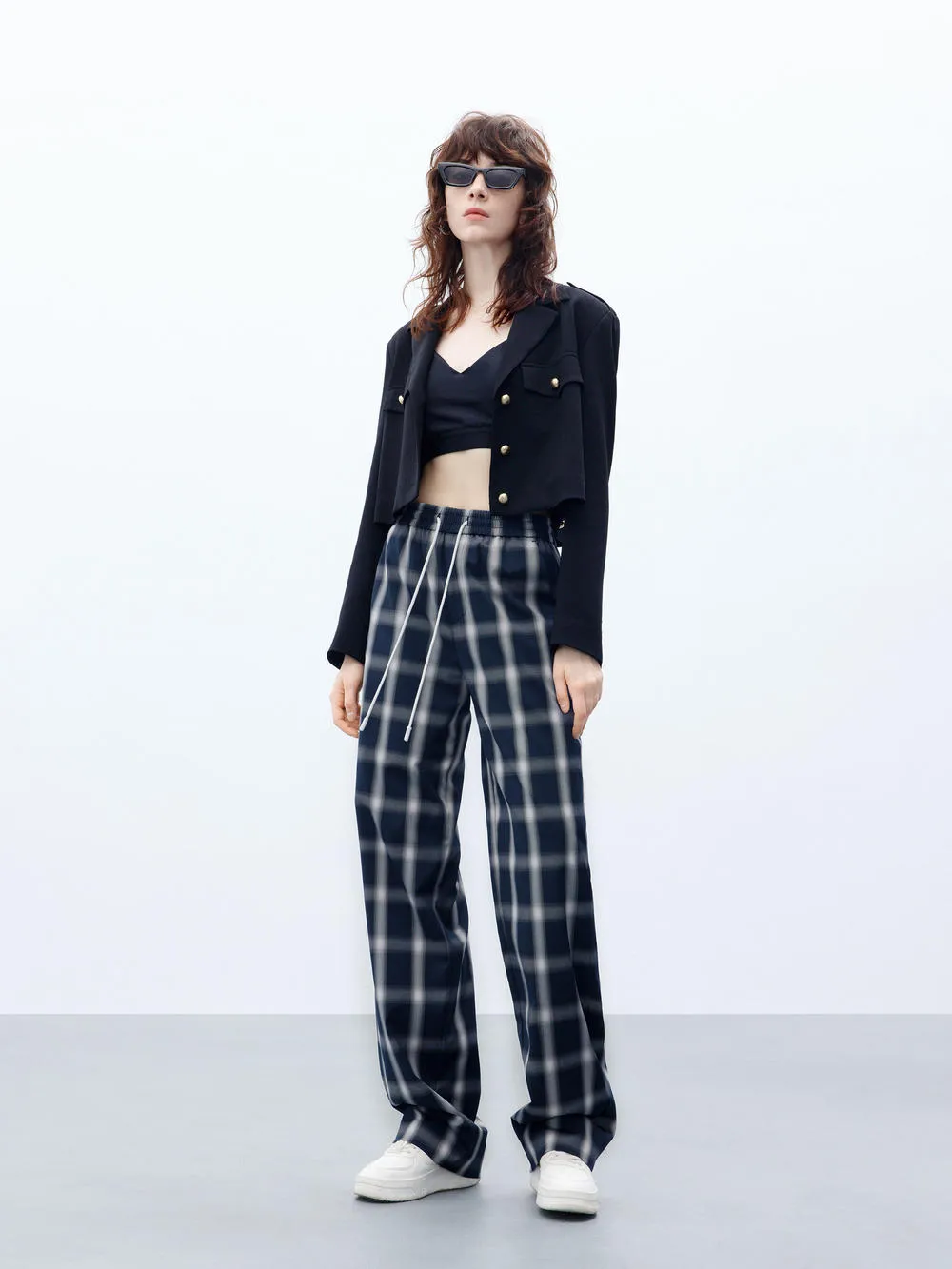 Drawstring Waist Checkered Pants