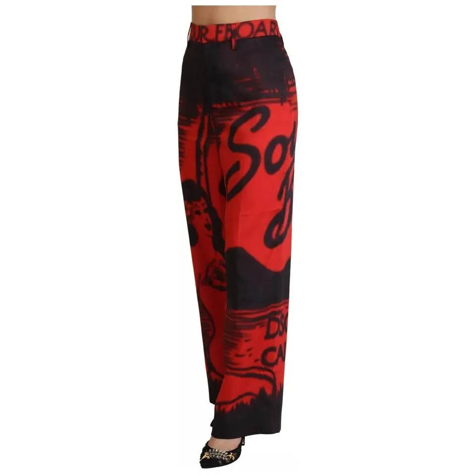 Dsquared² Red Printed High Waist Straight Pants