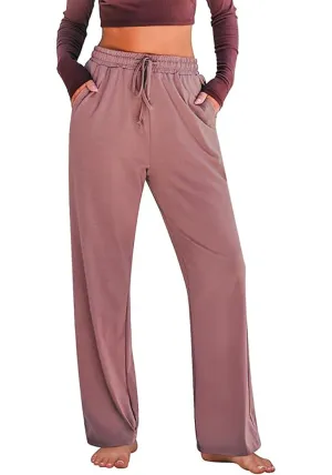 Dusty Rose Women's Casual Elastic Waist Full Length Relaxed Fit Stretch Wide Leg Pants Side Pocket