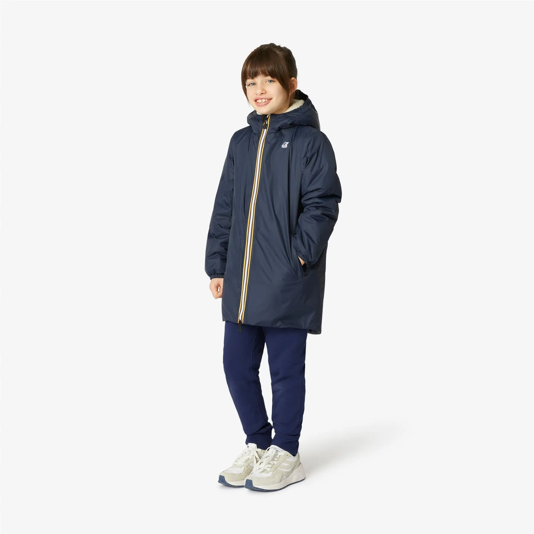 Eiffel Orsetto - Kids Sherpa Lined Waterproof Jacket in Ecru - Blue Depth