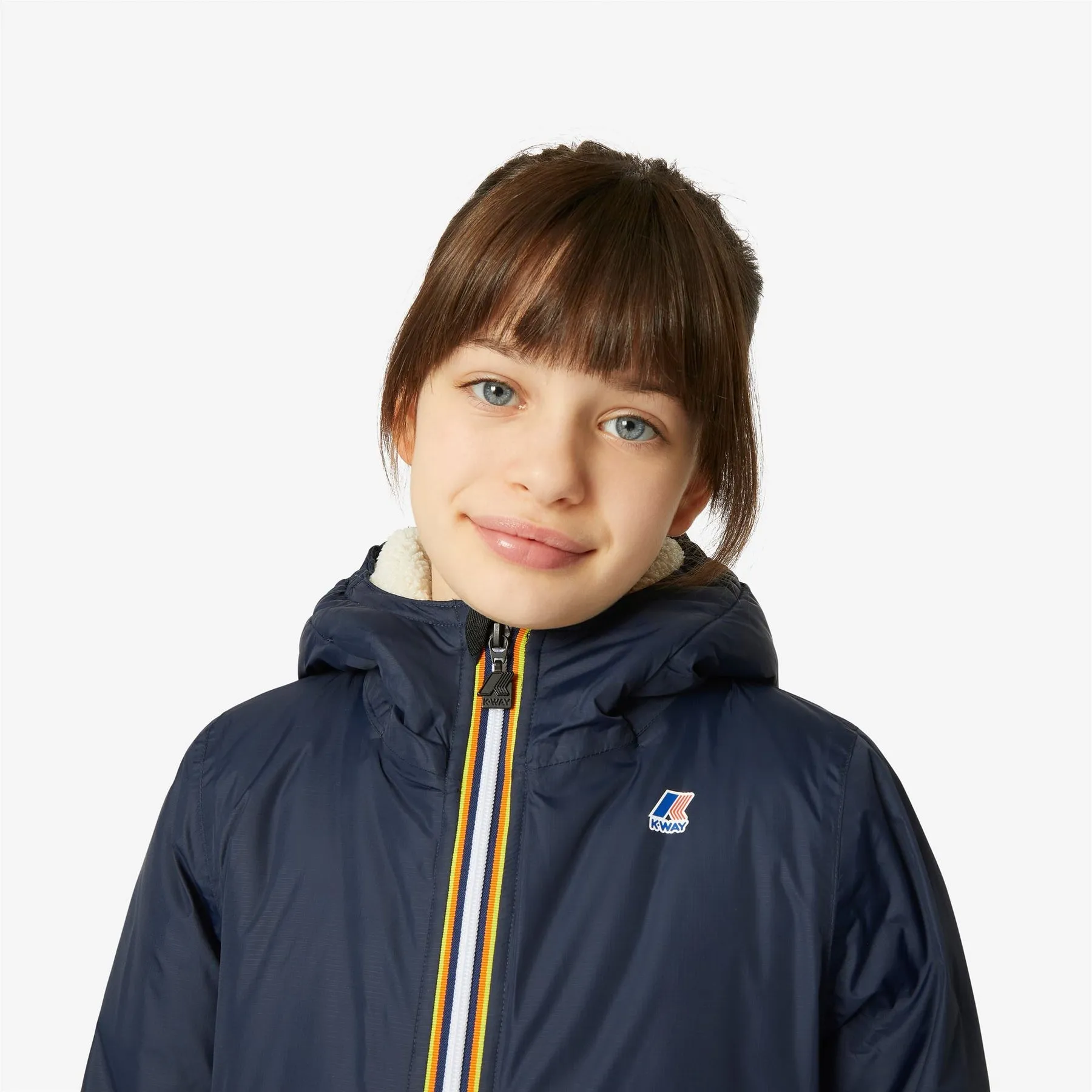 Eiffel Orsetto - Kids Sherpa Lined Waterproof Jacket in Ecru - Blue Depth