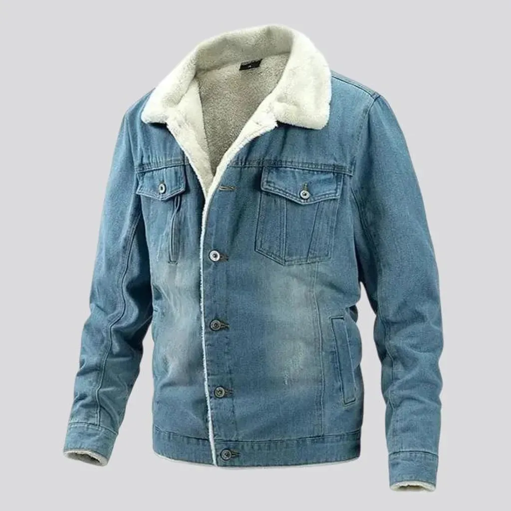 Faded wash regular fit men's denim jacket