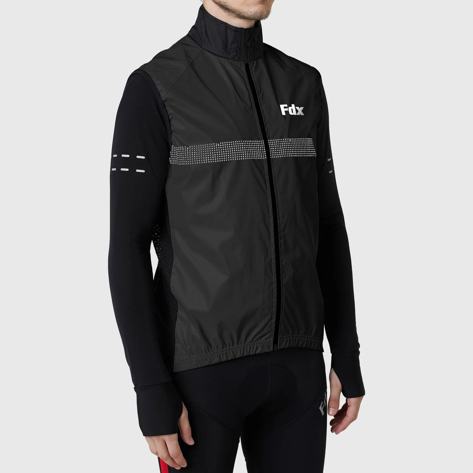 Fdx Men's & Boy's Hi-Viz 360 Reflective Gilet Black For Cycling & Running