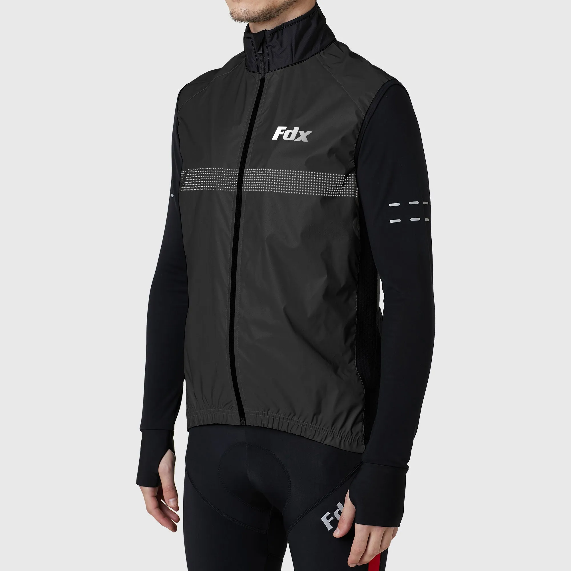 Fdx Men's & Boy's Hi-Viz 360 Reflective Gilet Black For Cycling & Running