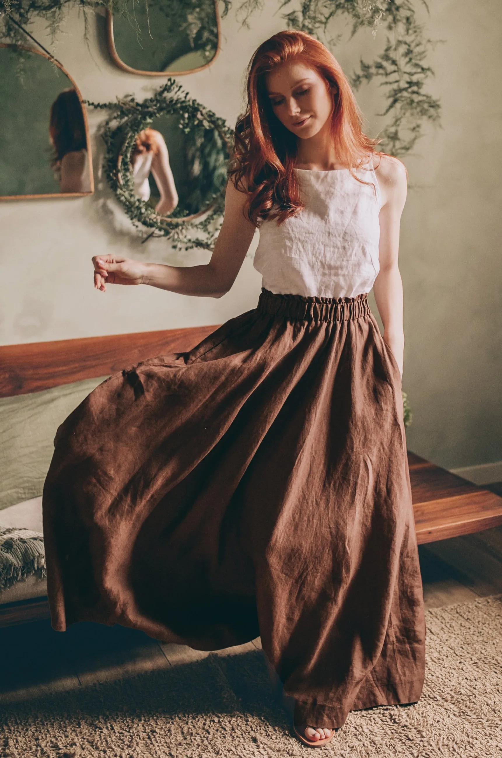 Flared Long Linen Skirt