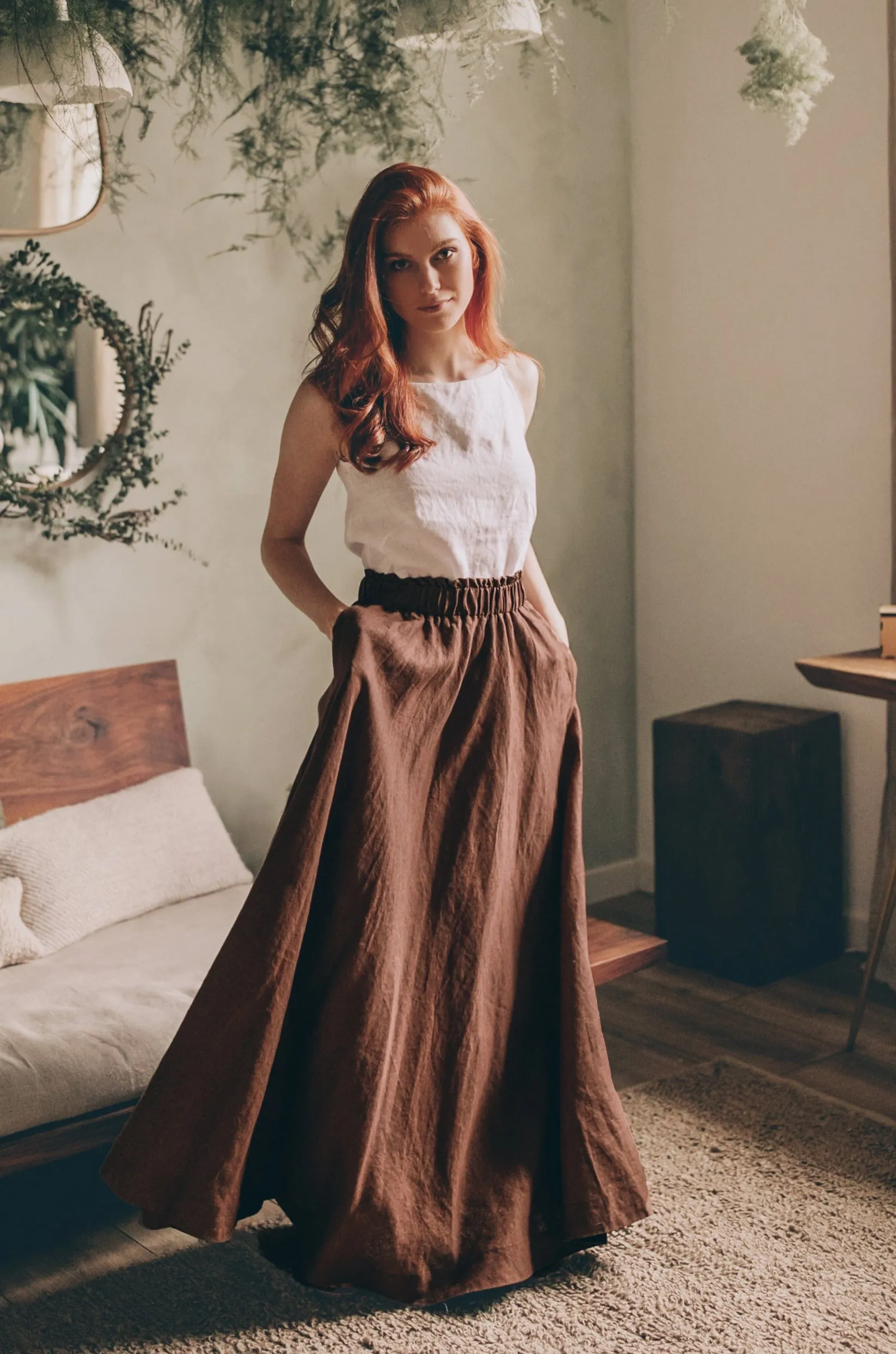 Flared Long Linen Skirt