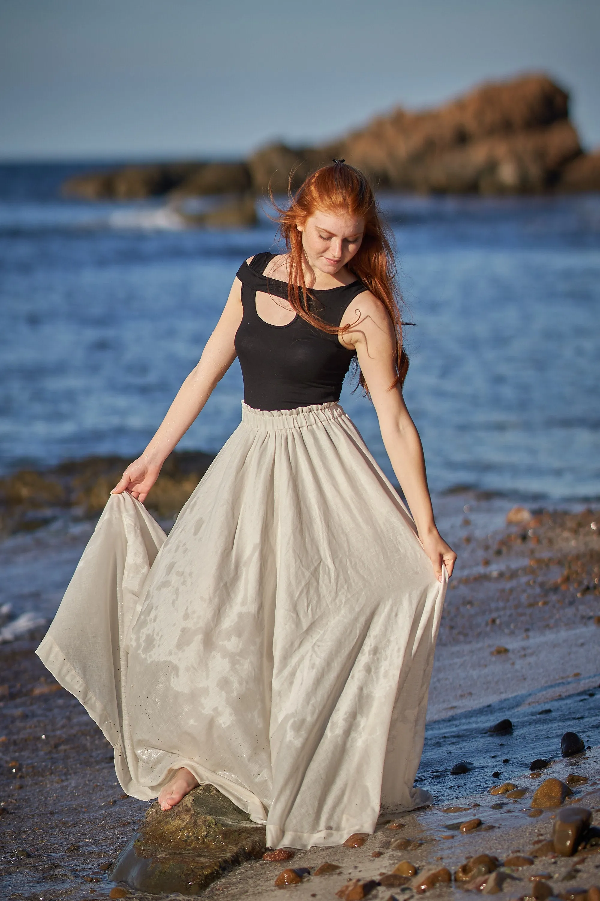 Flared Long Linen Skirt