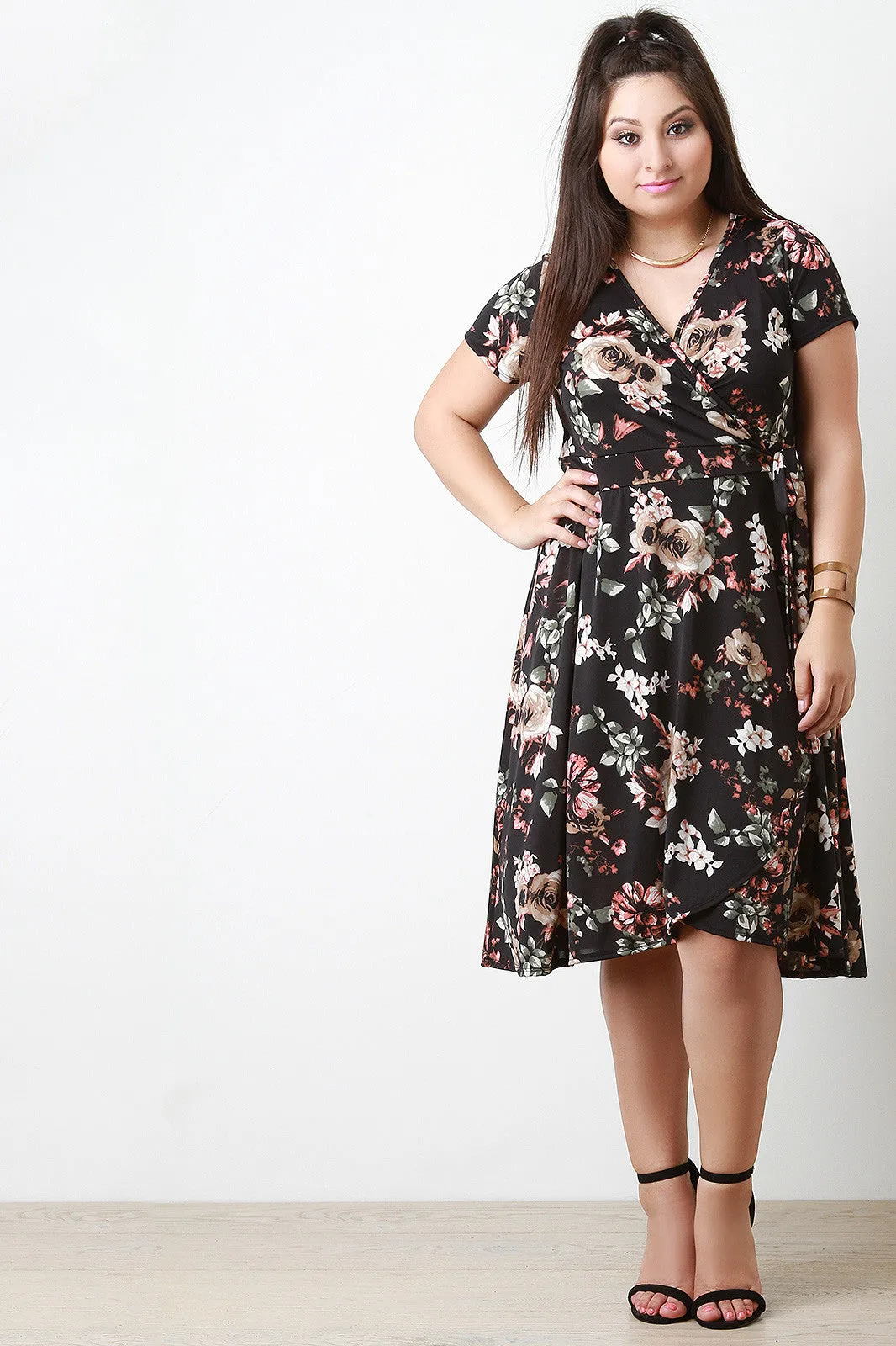 Floral Surplice Wrap Front Dress