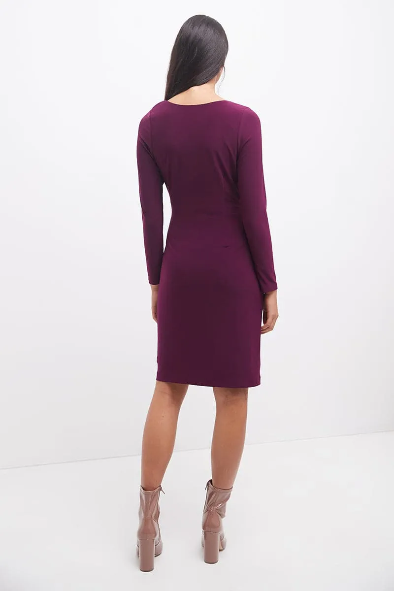 Form-fitting Crossover Dress with Long Sleeves