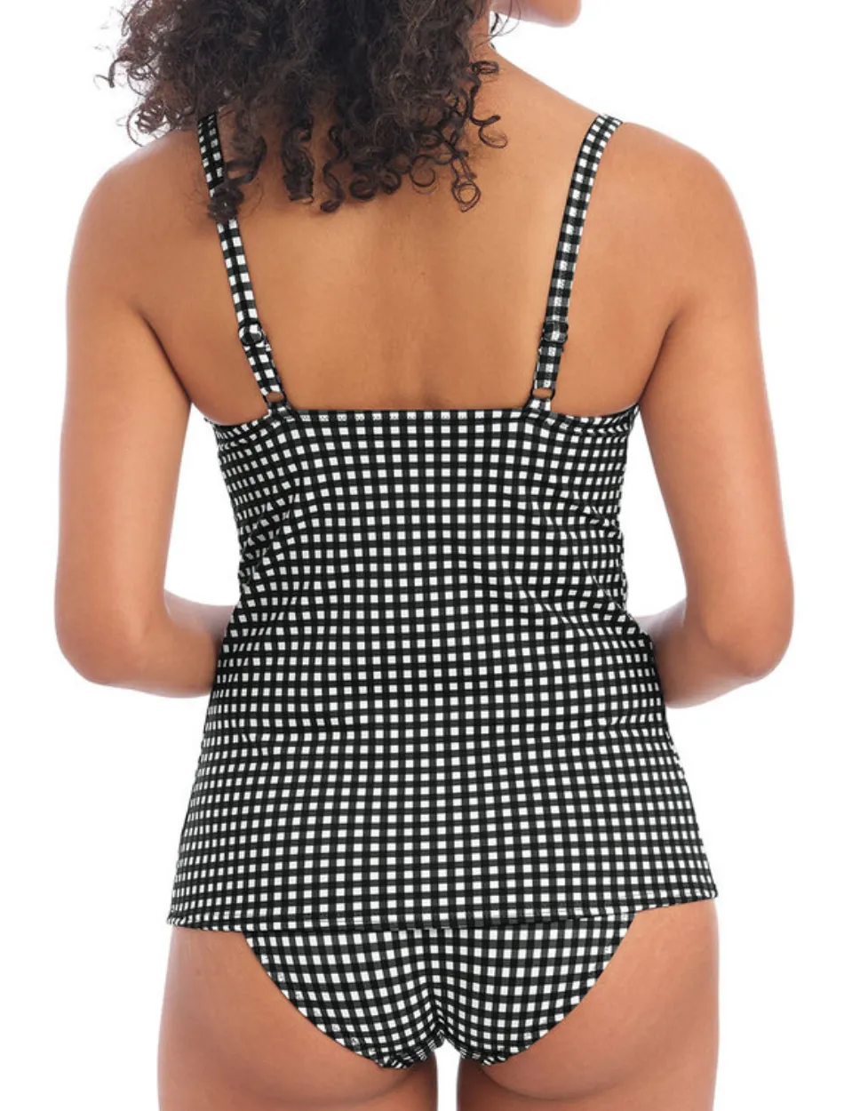 Freya Check In Underwire Plunge Tankini Top, Black / White | Check In Freya Tankini Tops | Check Tankini Top