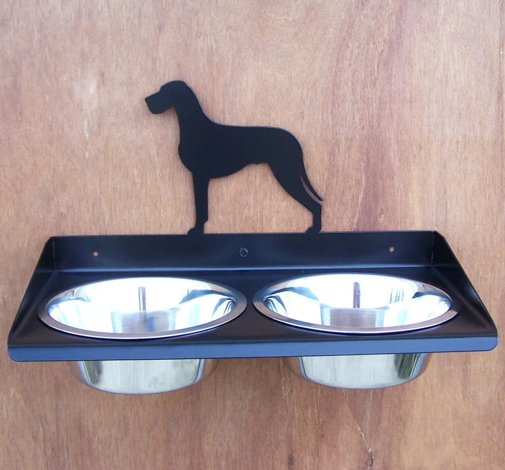 Great Dane Uncropped Natural Ears Wall Mount Metal Art Dog Feeder Powdercoated Steel Stainless Bowls