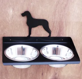 Great Dane Uncropped Natural Ears Wall Mount Metal Art Dog Feeder Powdercoated Steel Stainless Bowls