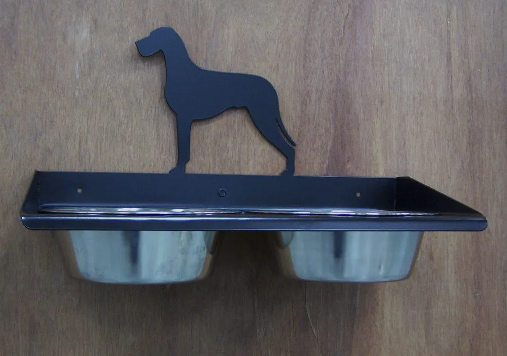 Great Dane Uncropped Natural Ears Wall Mount Metal Art Dog Feeder Powdercoated Steel Stainless Bowls