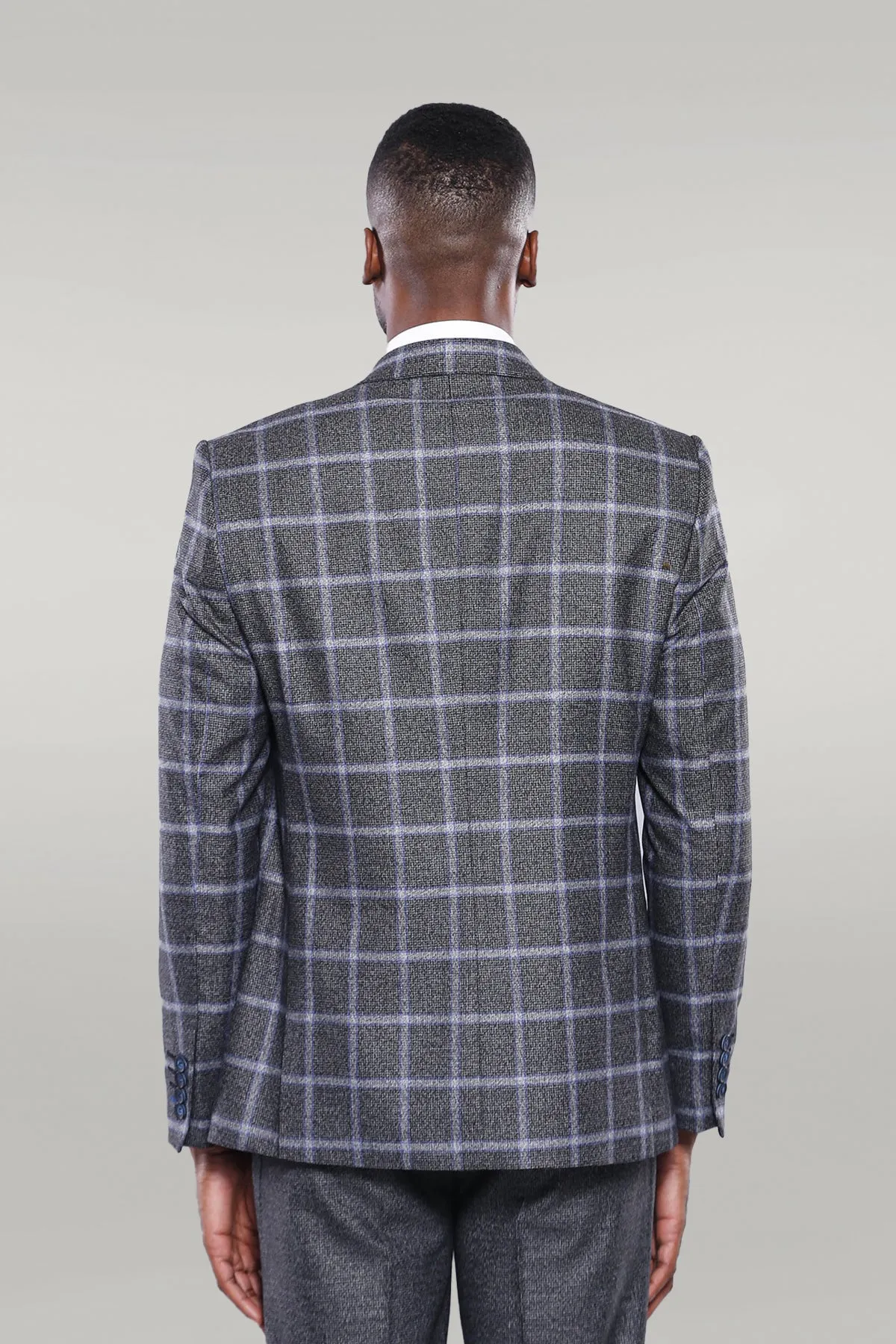 Grey Blue Checked Suit - Wessi