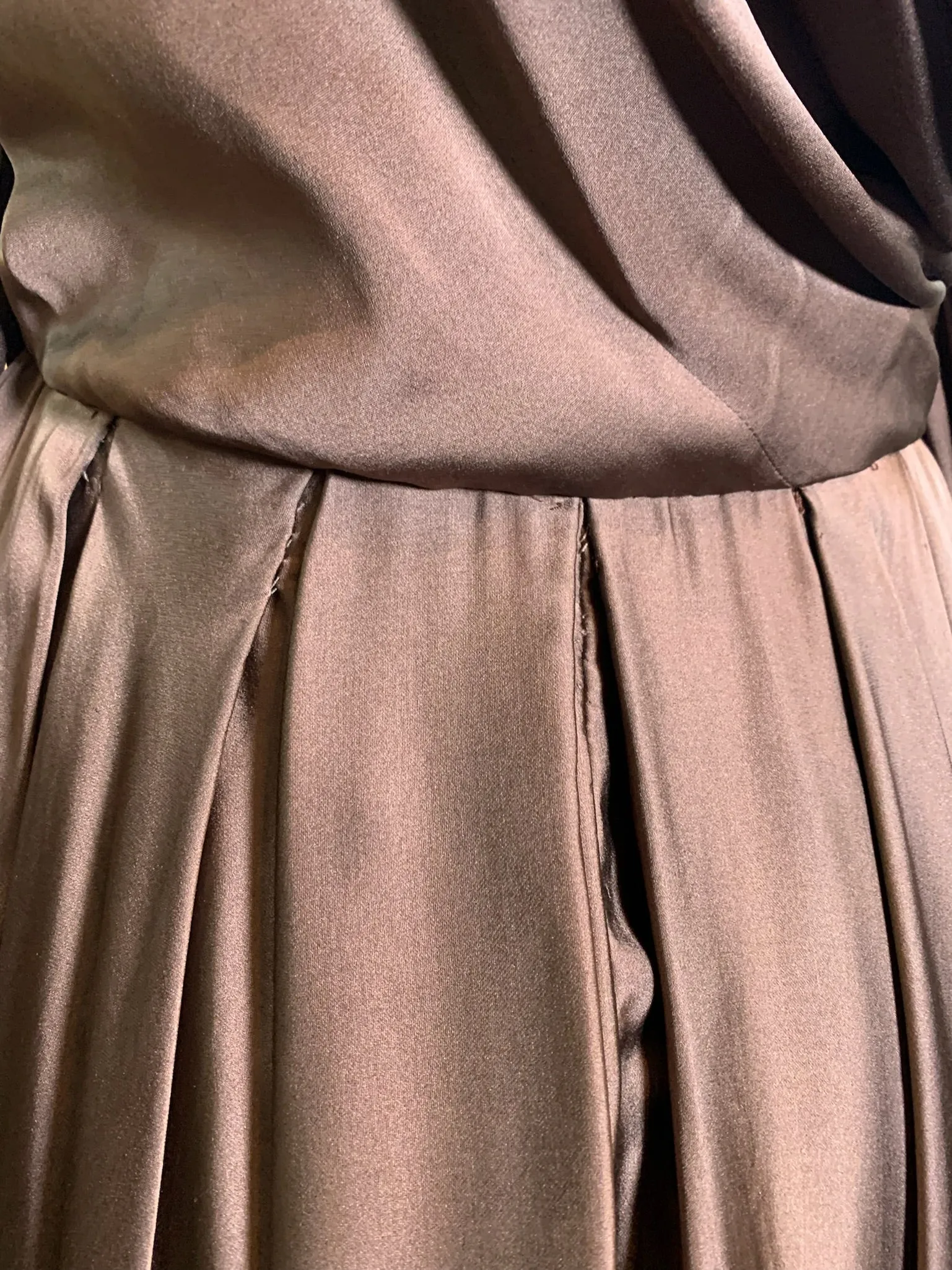 Hardy Amies 50s Chocolate Brown Silk Satin Goddess  Cocktail Dress