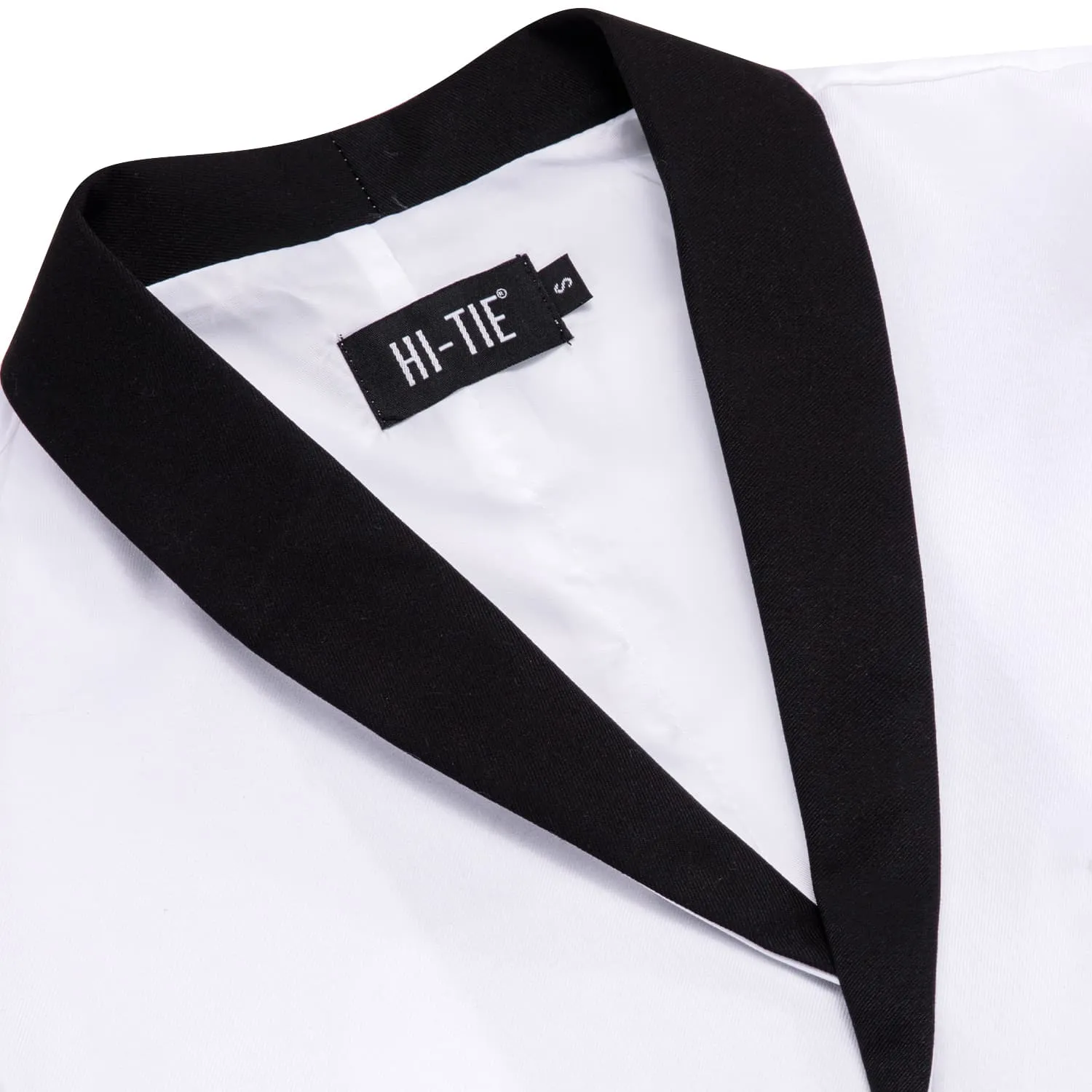 Hi-Tie Black Shawl Collar White Solid Waistcoat Formal Vests for Business