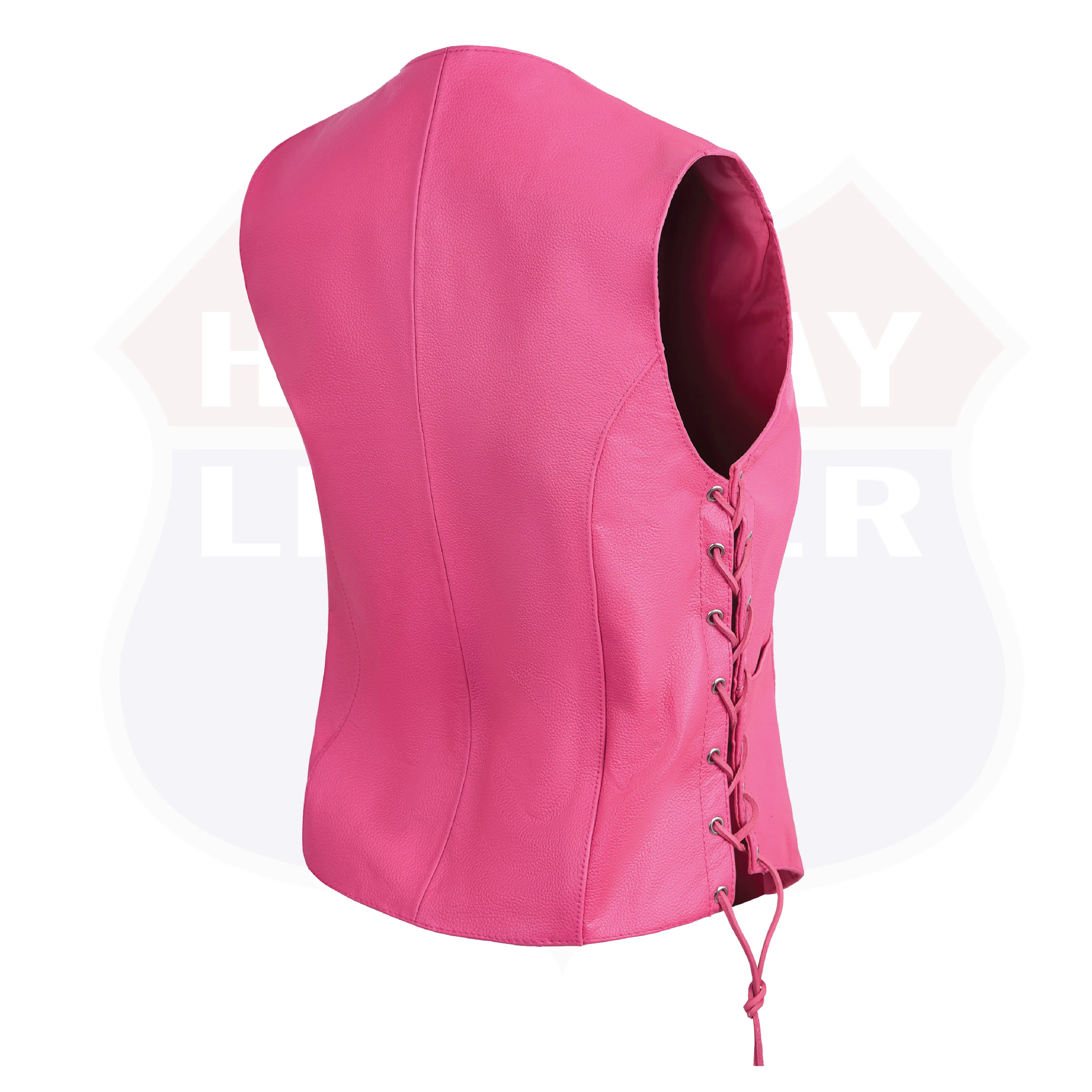 HL14501 HotPink Women's HotPink color side laced Leather Vest with Gun pockets for clubs