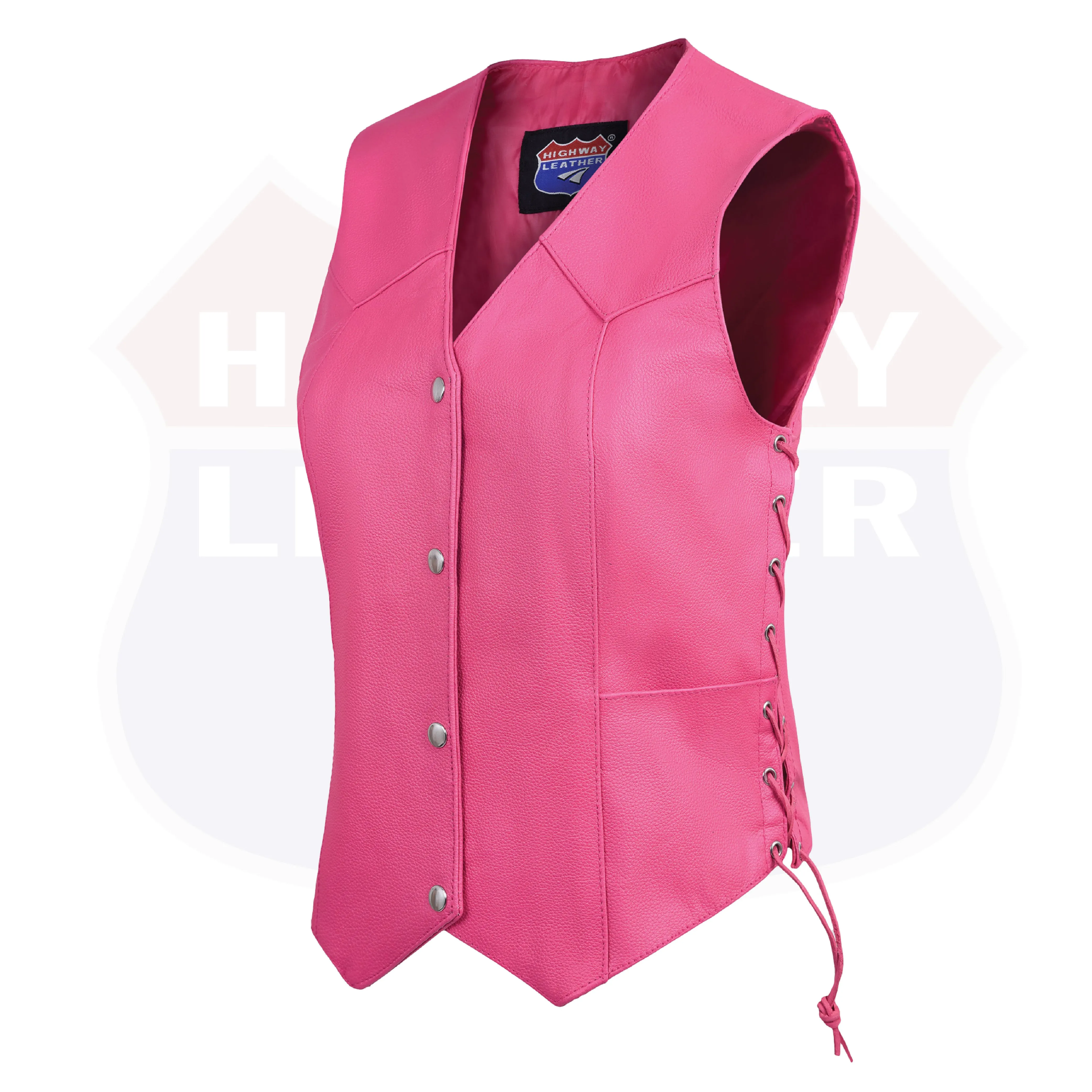 HL14501 HotPink Women's HotPink color side laced Leather Vest with Gun pockets for clubs