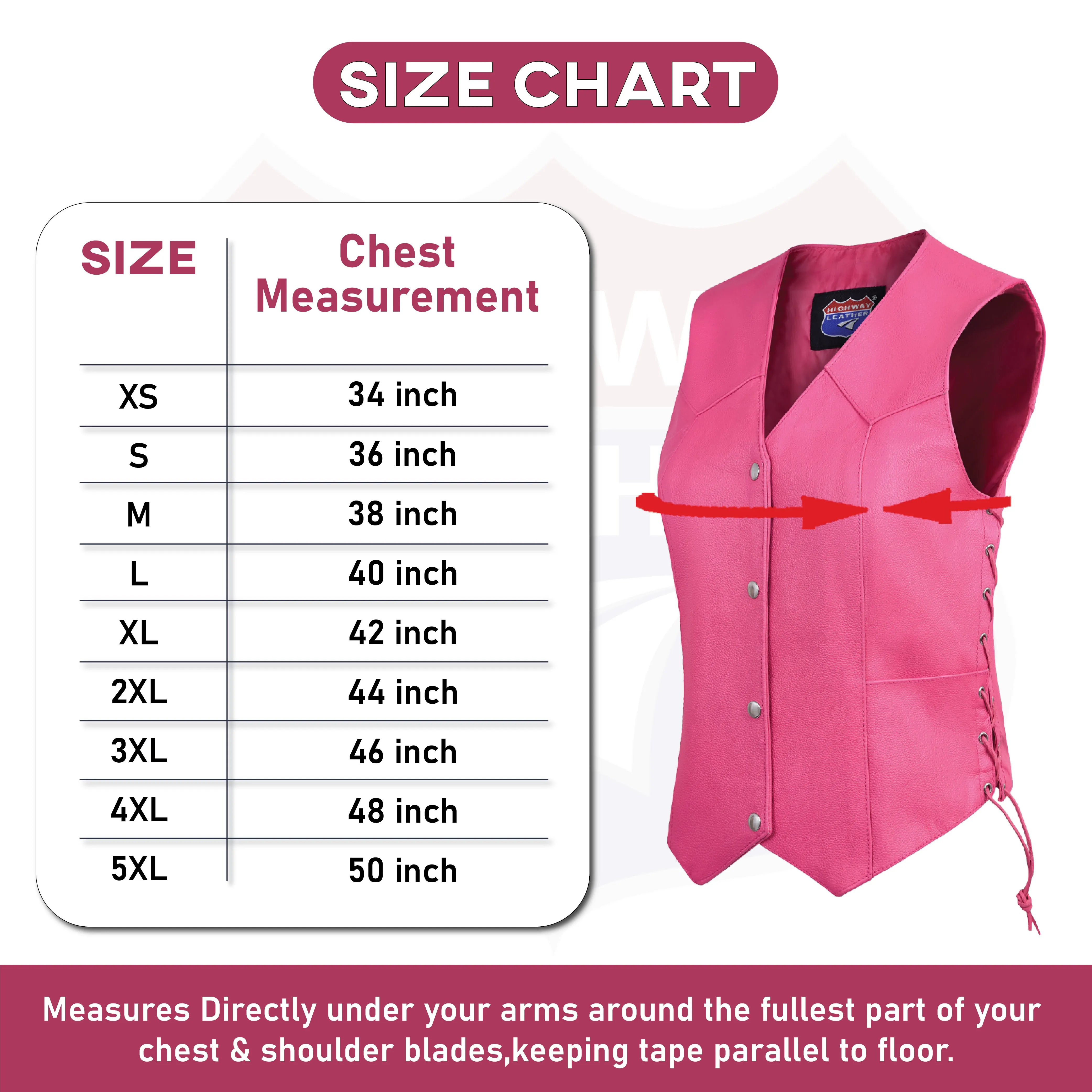 HL14501 HotPink Women's HotPink color side laced Leather Vest with Gun pockets for clubs